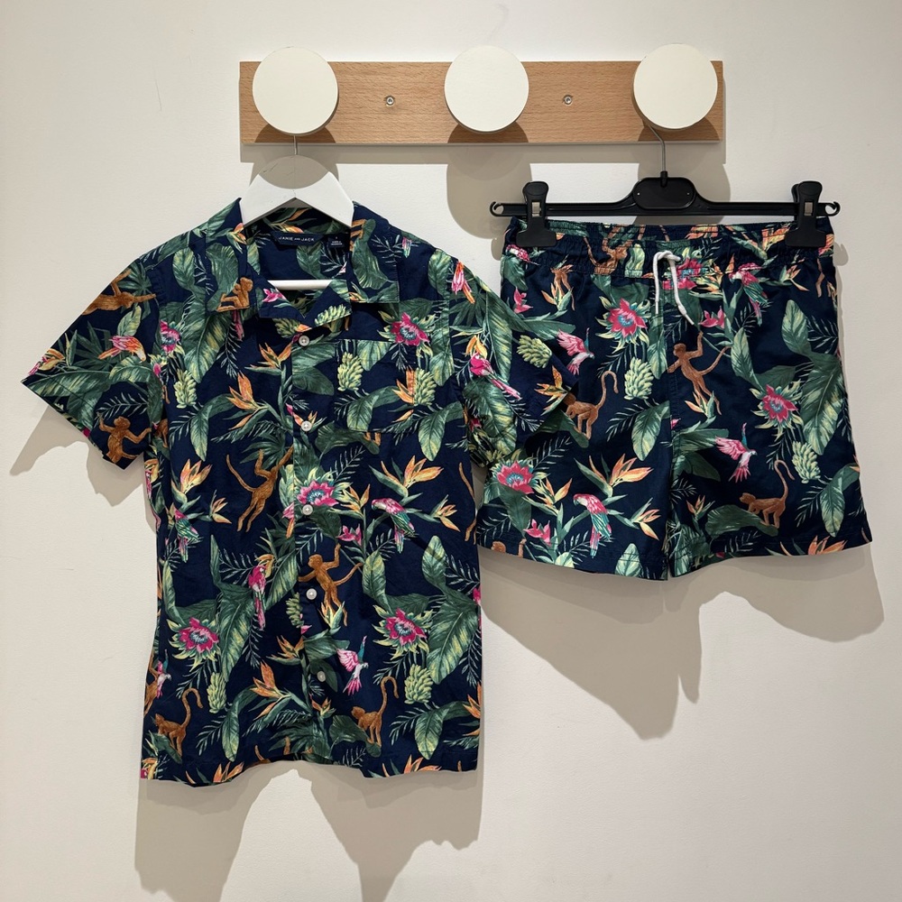 Janie and Jack Floral Print Shirt & Bathing Suit Set